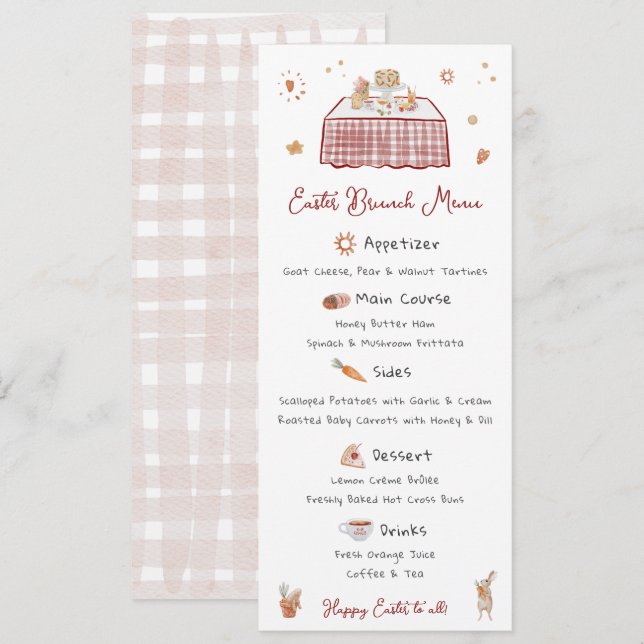 Whimsique Hand plockade Vår Påsk Brunch Meny (Fram/baksida)