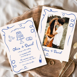 Whimsique Hand plockade Vintage Photo Blue Bröllop Inbjudningar