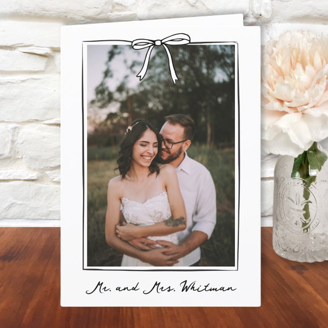 Whimsique-handskriven Bow Bröllop Tack Kort (Elegant bow personalized wedding thank you note. Add your names for a unique and heartfelt touch.)