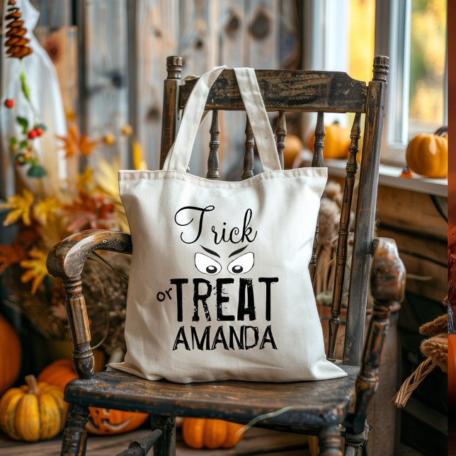 Whimsique Happy halloween Typography Treat Candy Tygkasse (Trick or Treat cute typography bag. )