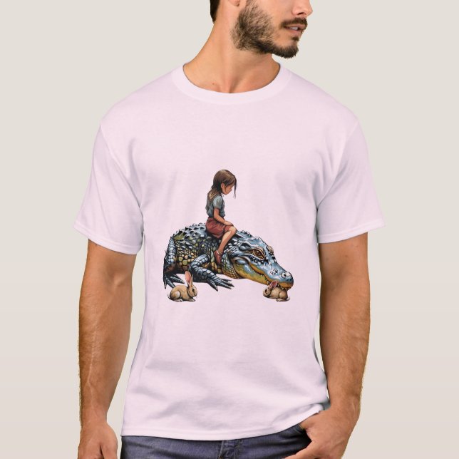 Whimsique Harmony: Girl Riding an Alligator T Shirt (Framsida)