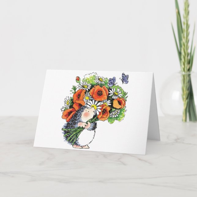 Whimsique Hedgehog och Poppies Kort (Framsida)