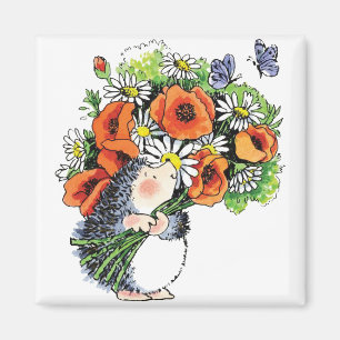 Whimsique Hedgehog och Poppies Magnet