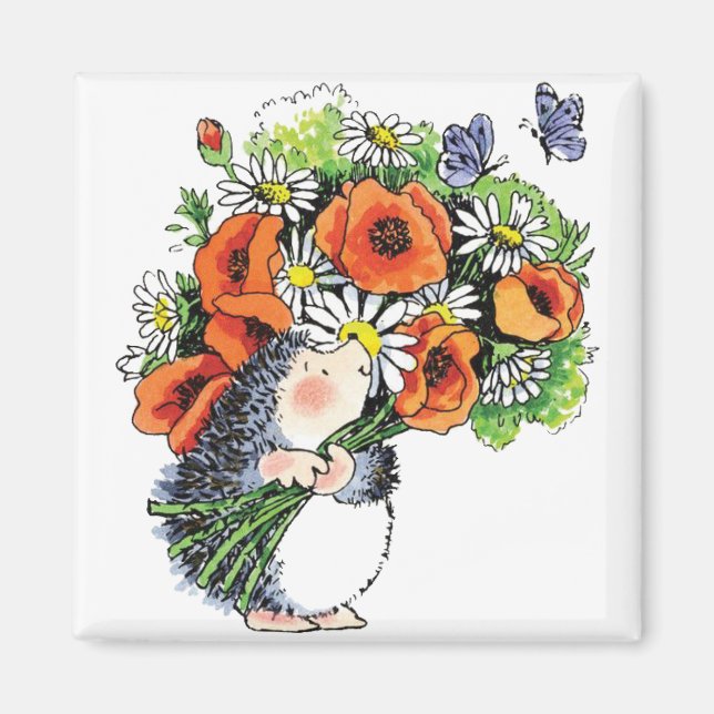 Whimsique Hedgehog och Poppies Magnet (Framsidan)