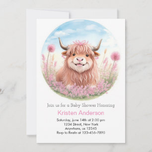 Whimsique Highland Cow Rosa Girl Baby Shower Inbjudningar