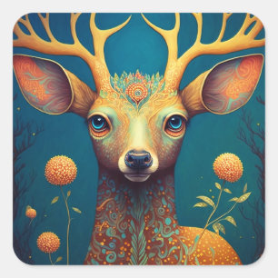 Whimsique Hjort Fantasy Art Fyrkantigt Klistermärke