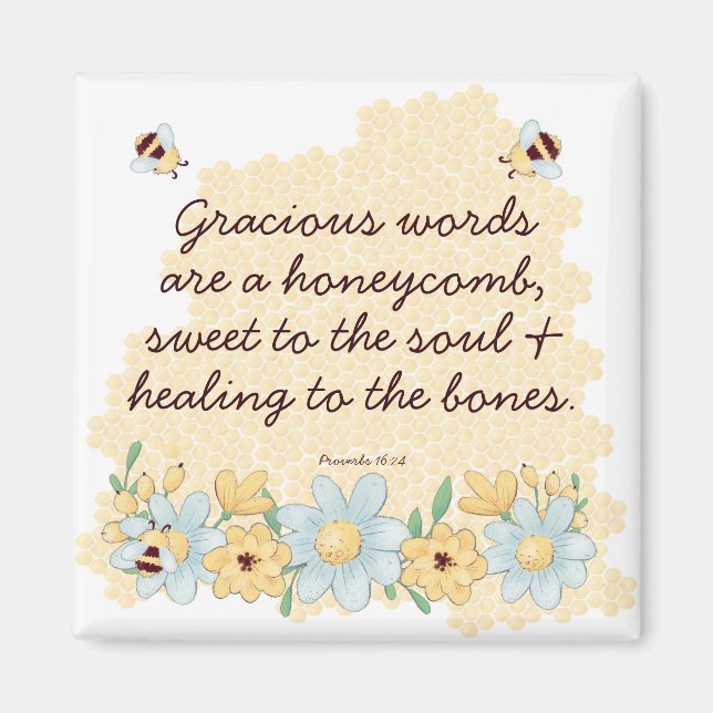 Whimsique Honeycomb och Bee Bible Verse Magnet (Framsidan)