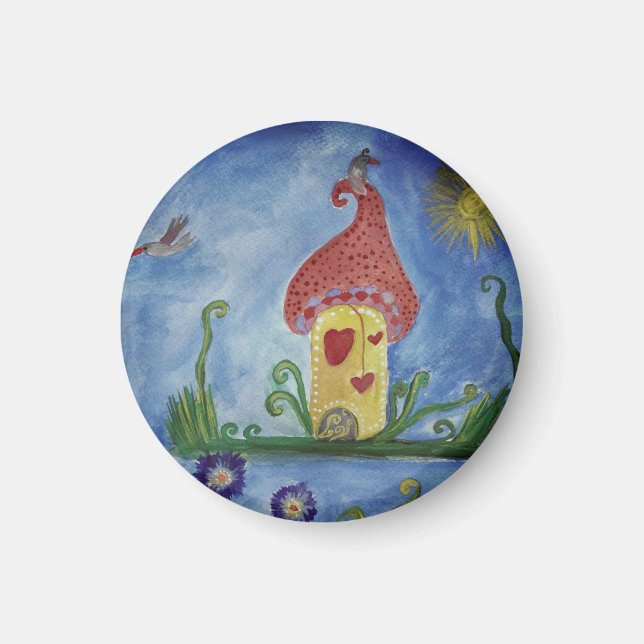 Whimsique House Teckning Small, 3,2 cm Round Magne Magnet (Framsidan)