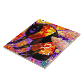 Whimsique Humla Blommigt Red Gult Lila Kakelplatta