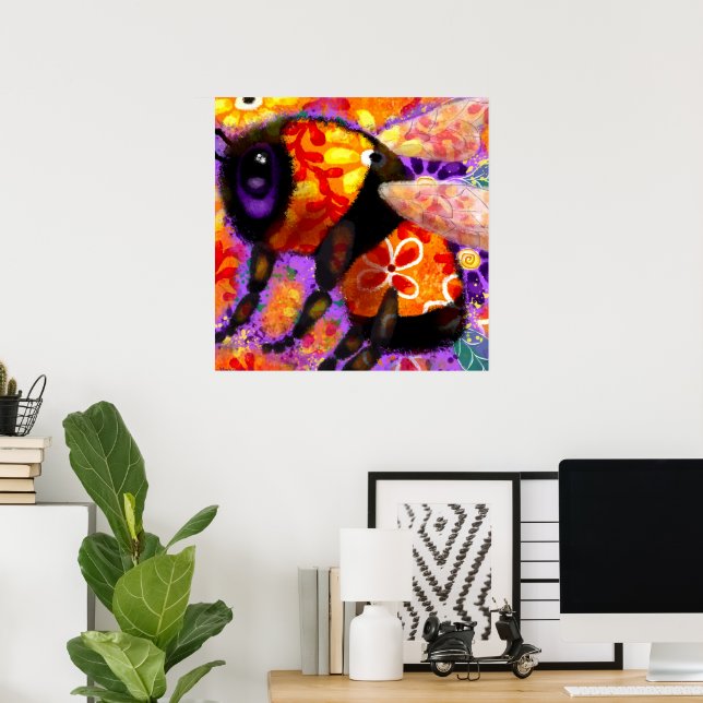 Whimsique Humla Blommigt Red Gult Lila Poster (Hemmakontoret)