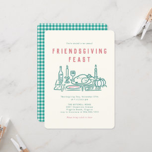 Whimsique Illustrated Friendsgiving Middag Inbjudningar