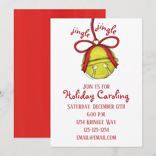Whimsique Jingle Klockor Simple Cute Julfest Inbjudningar (Fram/baksida)