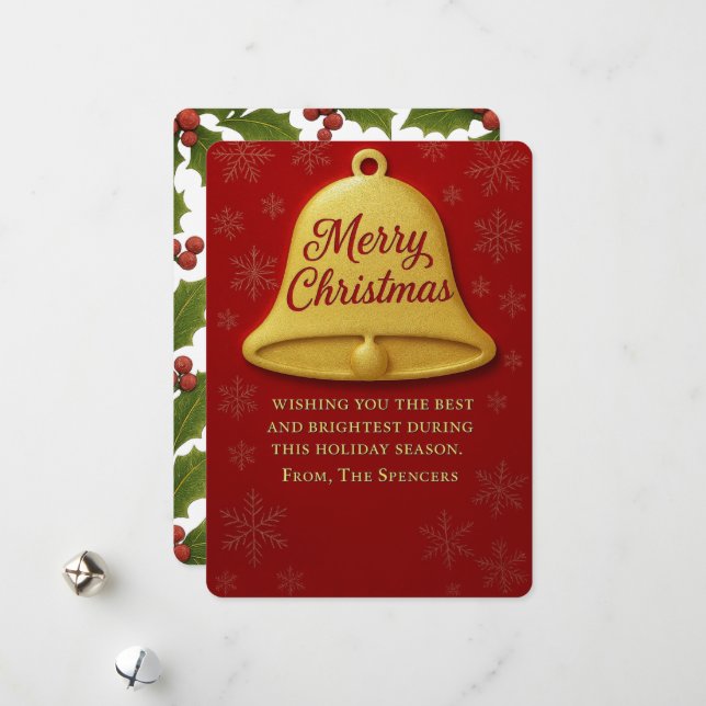 Whimsique jul Bell & Holly Photo Julkort (Fram/Back In Situ)