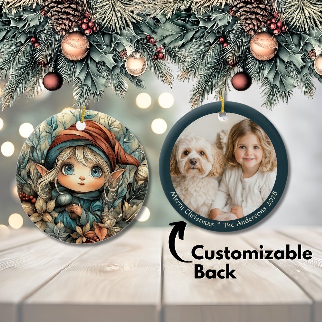 Whimsique jul Elf-Anpassadet Julgransprydnad Keramik (Whimsical Christmas Elf Customizable Ceramic Ornament)