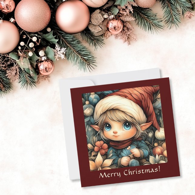 Whimsique jul Elf-Anpassadet Julkort (Whimsical Christmas Elf Customizable Holiday Card)