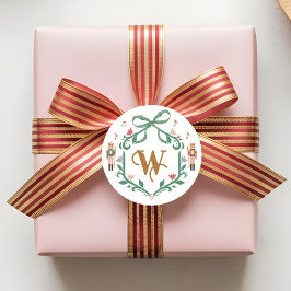 Whimsique jul Nutcracker Monogram Vapensköld Bow Runt Klistermärke