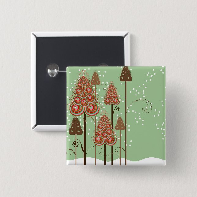 Whimsique Julgranar på Snö Helgdag Button Knapp (Framsida & baksida)