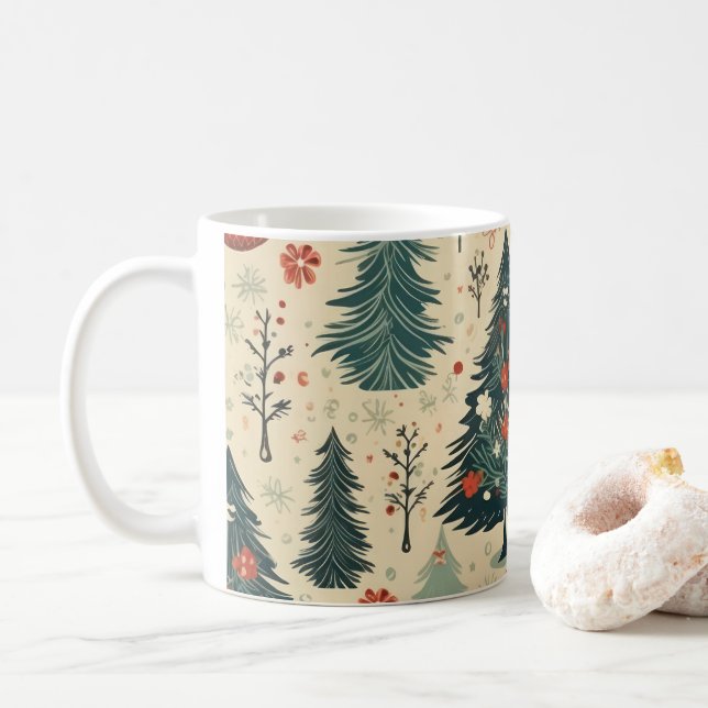 Whimsique Julgranar Watercolor Mönster Kaffemugg (Med munk)