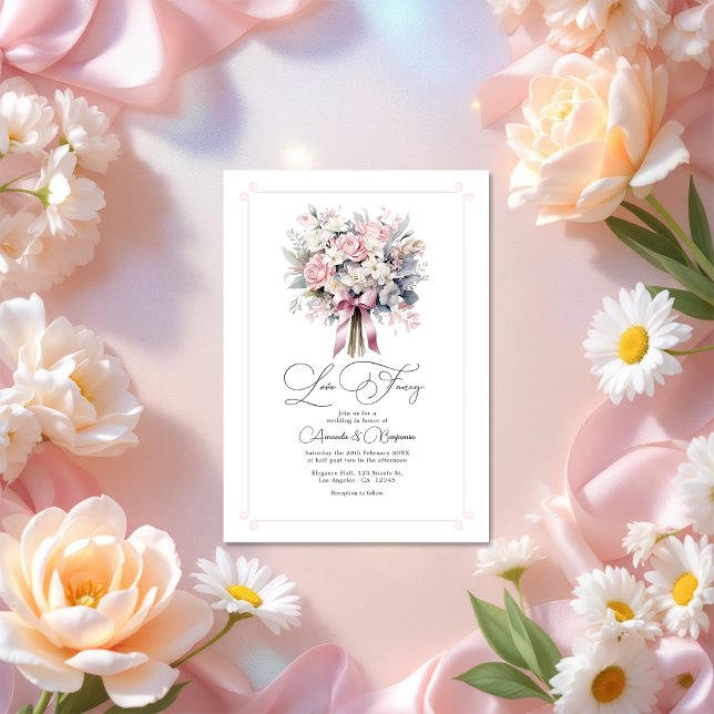Whimsique Kärlek Finare Pastel Blommigt Bröllop QR Inbjudningar (Whimsical Love Fancy Pastel Floral Wedding QR Code Invitation)