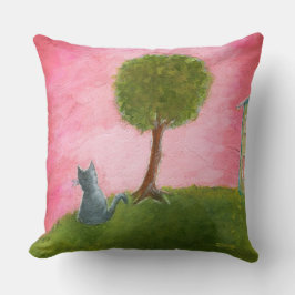 Whimsique Kattunge Folk Art Painting Rosa Himlar Kudde