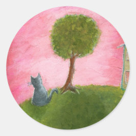 Whimsique Kattunge Folk Art Painting Rosa Himlar Runt Klistermärke