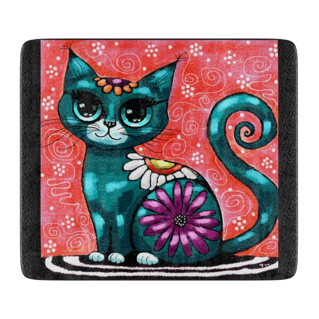 Whimsique Kattunge Sitta vid Matta Blommigt Teal (Framsidan)