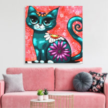 Whimsique Kattunge Sitta vid Matta Blommigt Teal