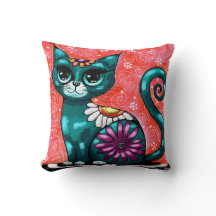 Whimsique Kattunge Sitta vid Matta Blommigt Teal