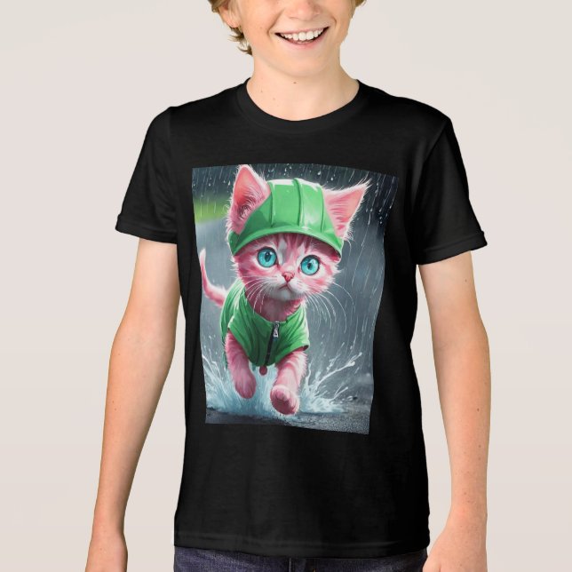 Whimsique Kitten Rain Springa Premium Unisex Youth T Shirt (Framsida)