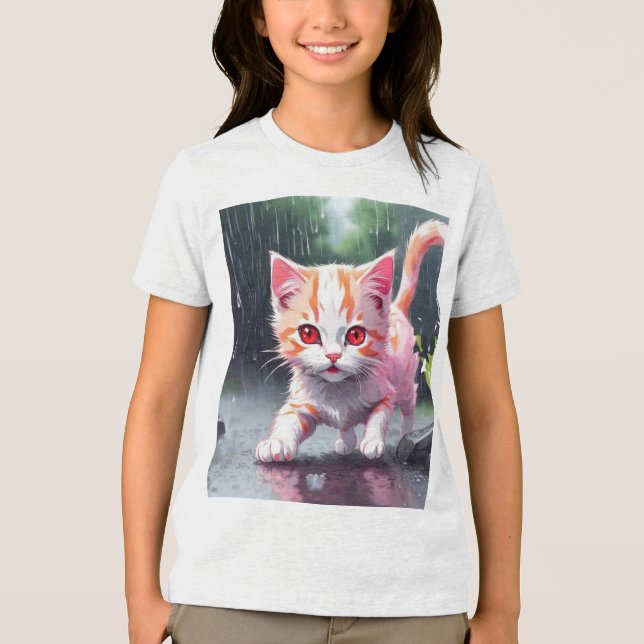 Whimsique Kitten Rain Springa Premium Unisex Youth T Shirt (Framsida)