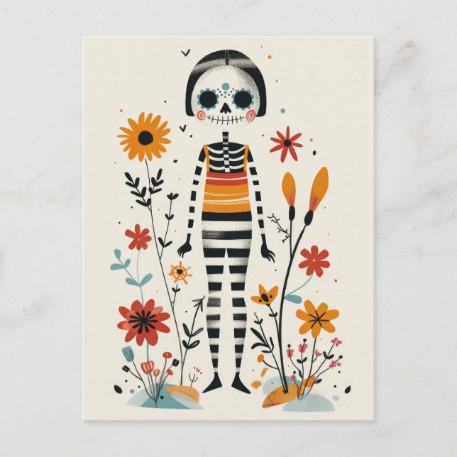 Whimsique La Catrina Blommigt Day of the dead Vykort (Framsida)