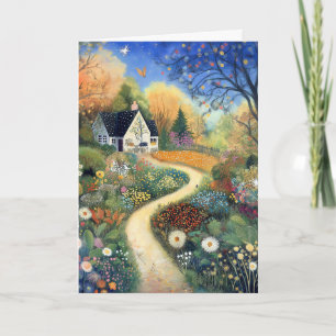 Whimsique Land Cottage Scene Hej Hälsning Kort