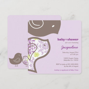 Whimsique Lila Damask Chicks Baby Shower Inbjudan