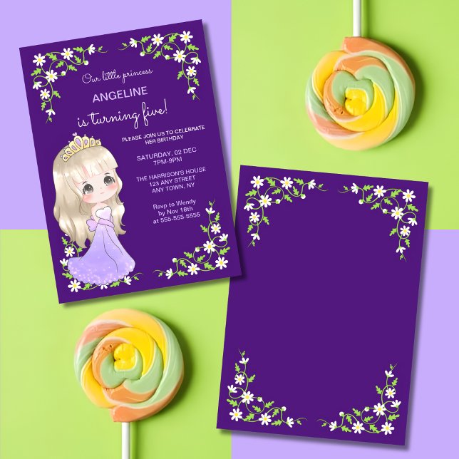 Whimsique Lila Dress Princess Blommigt Birthday Inbjudningar (Skapare uppladdad)