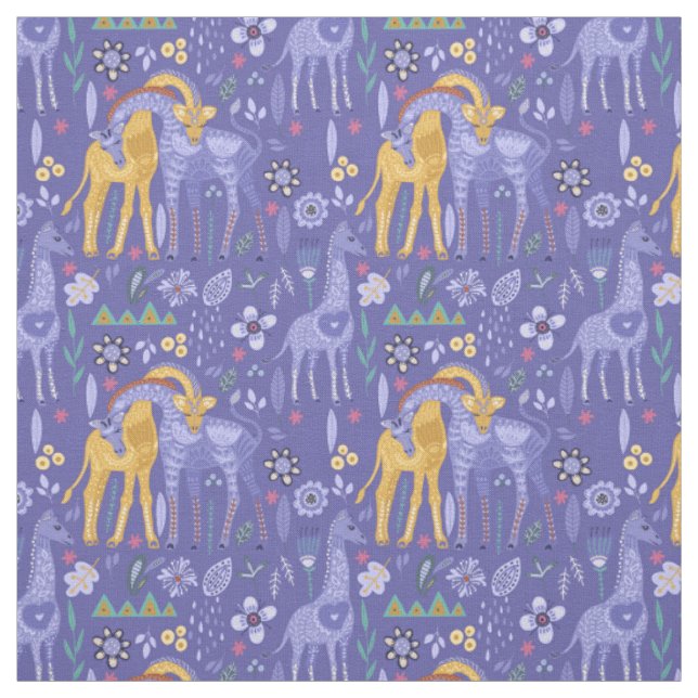 Whimsique Lila Teal Gult Giraffes Monogram Tyg (Provkarta)