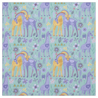 Whimsique Lila Teal Gult Giraffes Monogram Tyg
