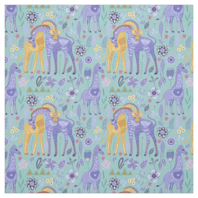 Whimsique Lila Teal Gult Giraffes Monogram Tyg (Provkarta)