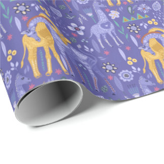 Whimsique Lila Teal Gult Giraffes Mönster Presentpapper