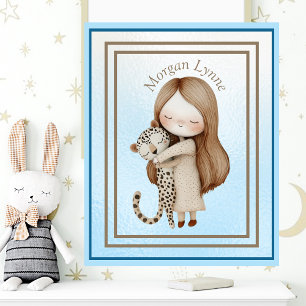 Whimsique Little Girl & Baby Leopard Wall Art Poster