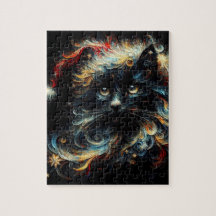 Whimsique Long Hair Black Cat jultomten Hat