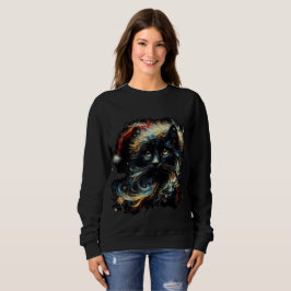 Whimsique Long Hair Black Cat jultomten Hat T Shirt