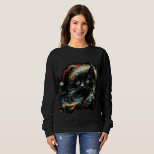 Whimsique Long Hair Black Cat jultomten Hat T Shirt
