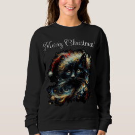 Whimsique Long Hair Black Cat jultomten Hat T Shirt
