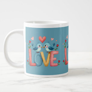 Whimsique Love birds Pastel Cottagecore Art Jumbo Mugg