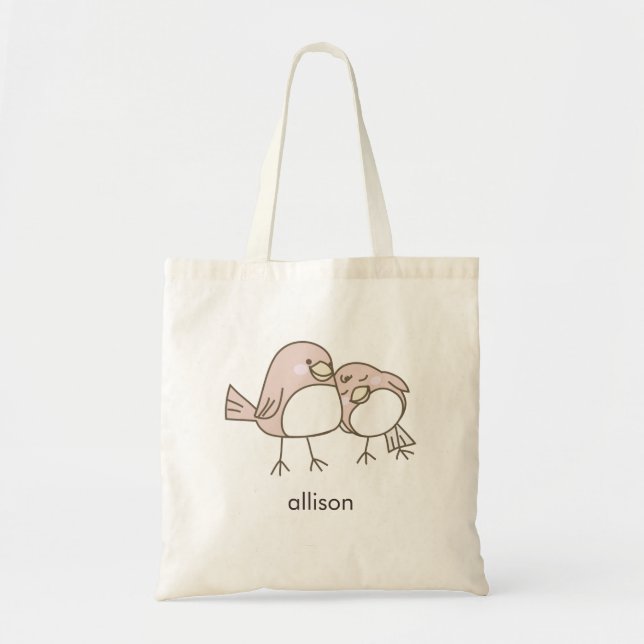 Whimsique Lovebird Tote Bag Tygkasse (Framsidan)