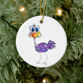 Whimsique Lycklig Lila Ostrich Julgransprydnad Keramik