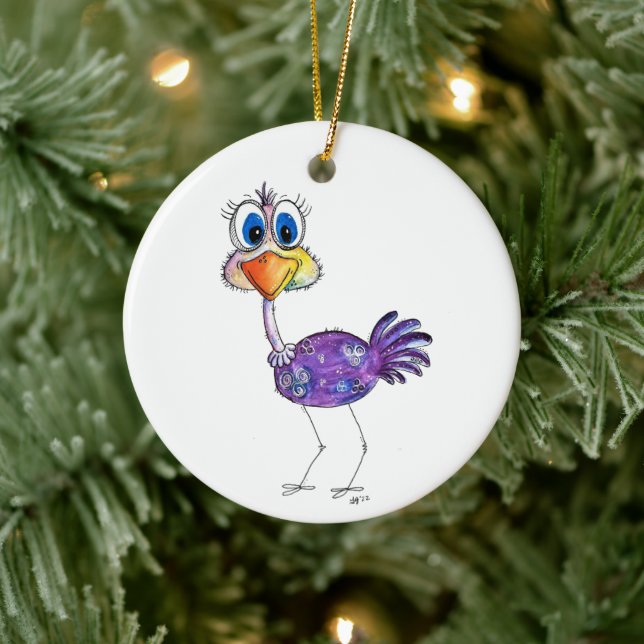 Whimsique Lycklig Lila Ostrich Julgransprydnad Keramik (Träd)