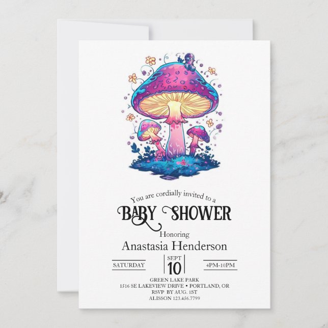 Whimsique Magic Mushroom Baby Shower Inbjudningar (Framsida)