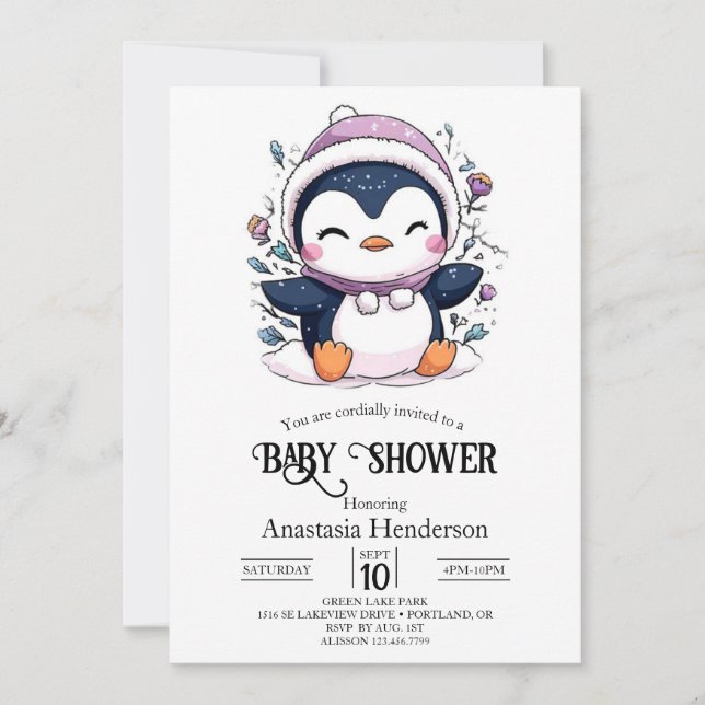Whimsique Magic Penguin Baby Shower Inbjudningar (Framsida)