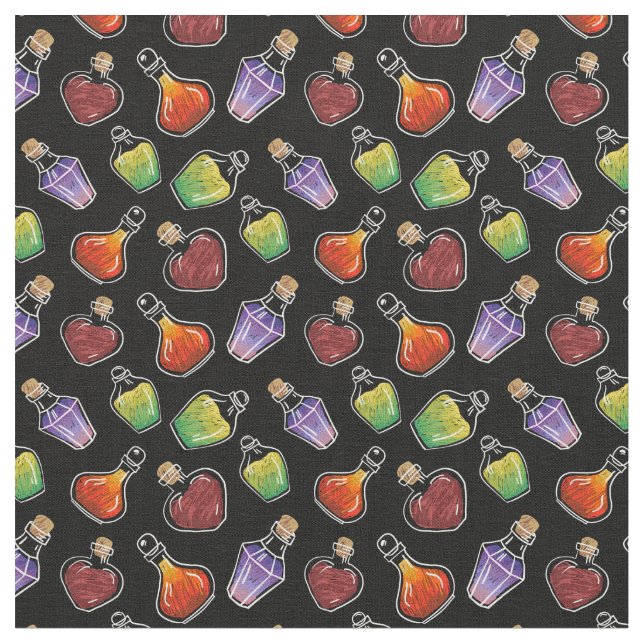 Whimsique Magic Potion Flaskor Mönster Fabric Tyg (Närbild)